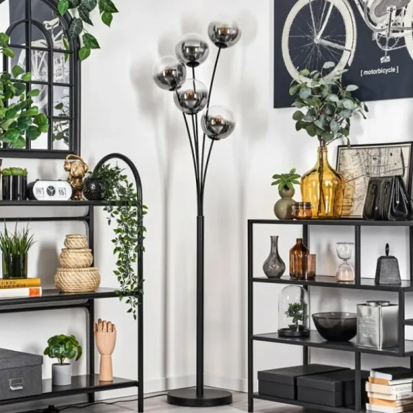 hofstein Lampadaire - Verre 15 cm Gastor Clair, Fumé, 5 lumières* Lampes Modernes