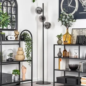 hofstein Lampadaire - Verre 15 cm Gastor Fumé, 3 lumières* Lampes Modernes