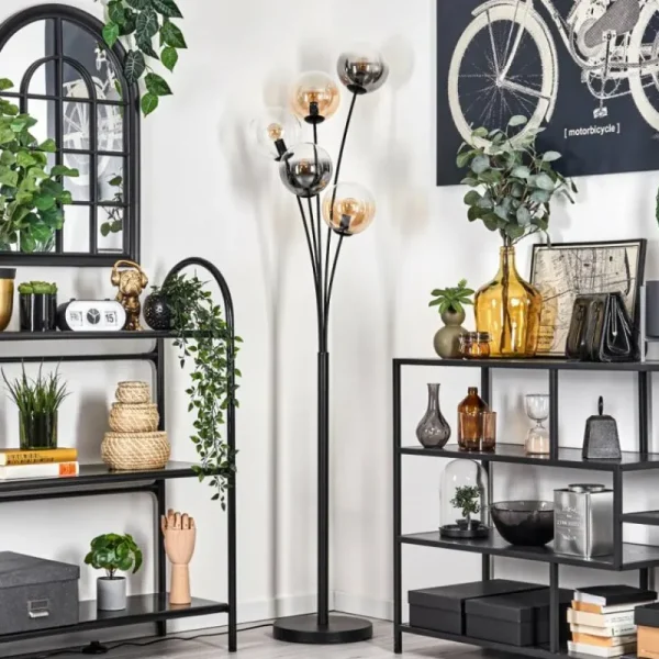 hofstein Lampadaire - Verre 15 cm Gastor Ambre, Clair, Fumé, 5 lumières* Lampes Modernes
