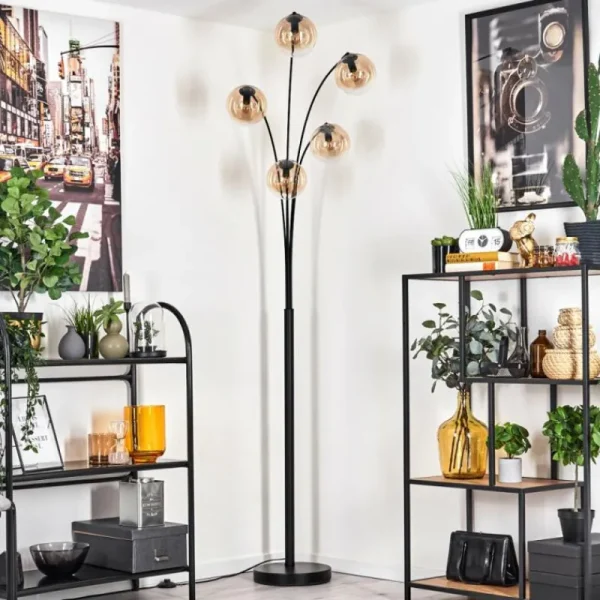 hofstein Lampadaire - Verre 15 cm Gastor Ambre, Clair, 5 lumières* Lampes En Verre