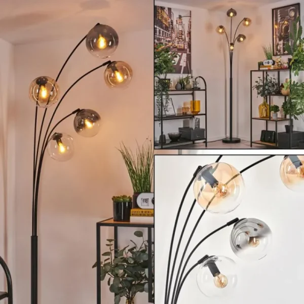 hofstein Lampadaire - Verre 15 cm Koyoto Ambre, Clair, Fumé, 5 lumières* Lampes Modernes