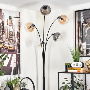 hofstein Lampadaire - Verre 15 cm Koyoto Ambre, Clair, Fumé, 5 lumières* Lampes Modernes