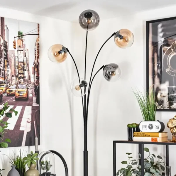 hofstein Lampadaire - Verre 15 cm Koyoto Ambre, Clair, Fumé, 5 lumières* Lampes Modernes