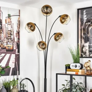 hofstein Lampadaire - Verre 15 cm Koyoto Or, Clair, 5 lumières* Lampes En Verre