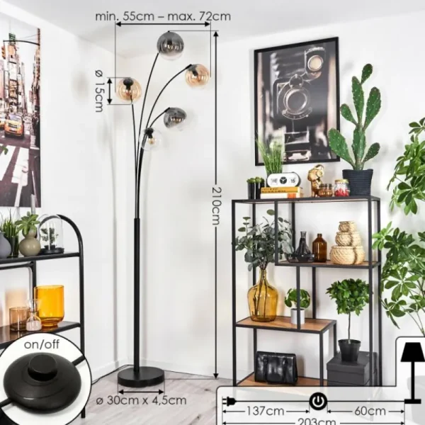 hofstein Lampadaire - Verre 15 cm Koyoto Ambre, Clair, Fumé, 5 lumières* Lampes Modernes
