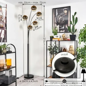hofstein Lampadaire - Verre 15 cm Koyoto Or, Clair, 5 lumières* Lampes En Verre
