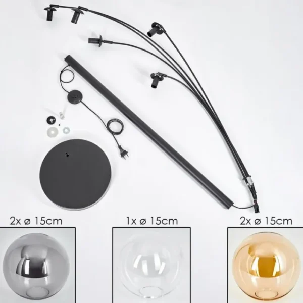 hofstein Lampadaire - Verre 15 cm Koyoto Ambre, Clair, Fumé, 5 lumières* Lampes Modernes