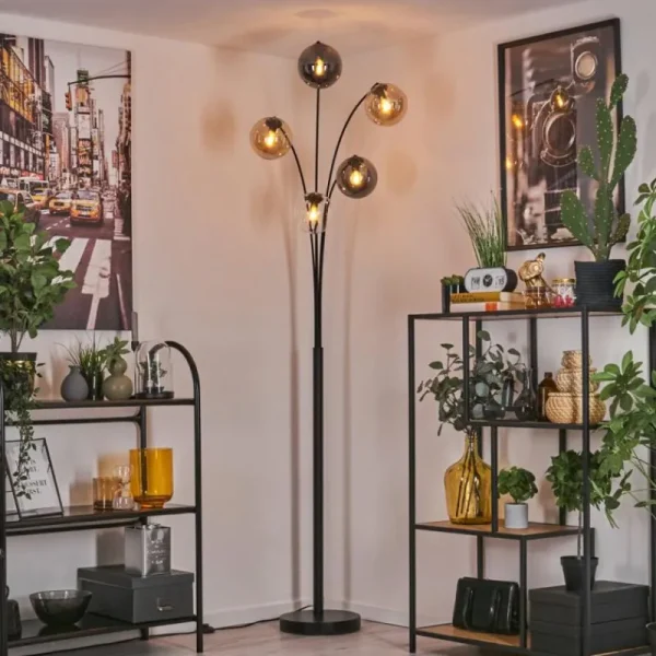 hofstein Lampadaire - Verre 15 cm Koyoto Ambre, Clair, Fumé, 5 lumières* Lampes Modernes