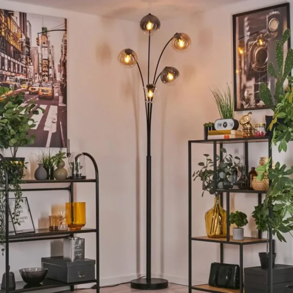 hofstein Lampadaire - Verre 15 cm Koyoto Ambre, Clair, Fumé, 5 lumières* Lampes Modernes
