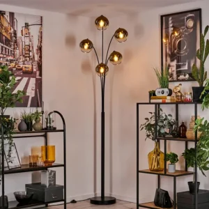 hofstein Lampadaire - Verre 15 cm Koyoto Or, Clair, 5 lumières* Lampes En Verre