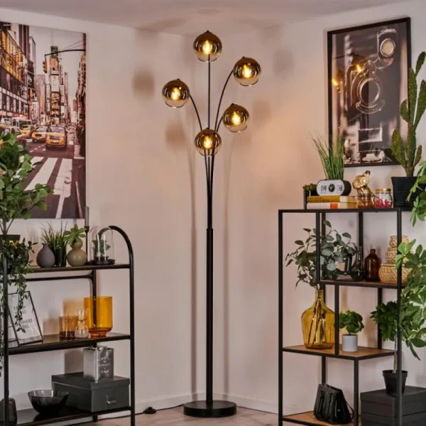 hofstein Lampadaire - Verre 15 cm Koyoto Or, Clair, 5 lumières* Lampes En Verre