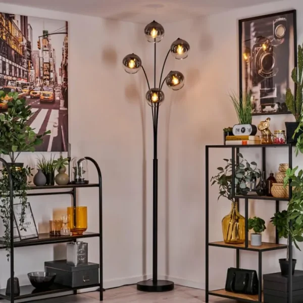 hofstein Lampadaire - Verre 15 cm Koyoto Clair, Fumé, 5 lumières* Lampes Modernes