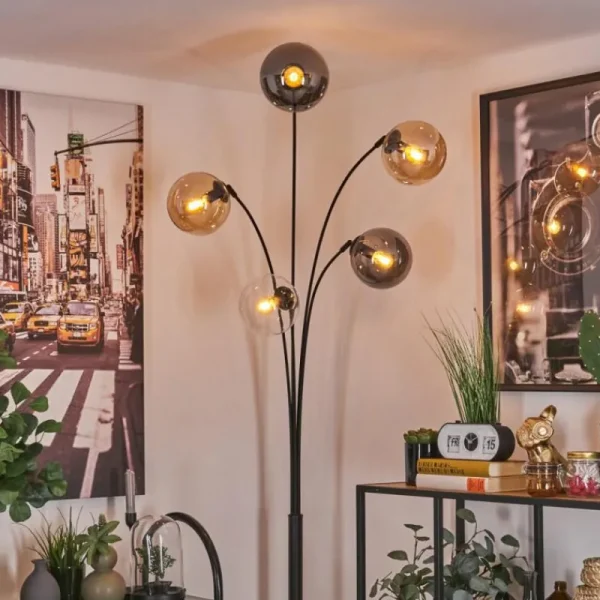 hofstein Lampadaire - Verre 15 cm Koyoto Ambre, Clair, Fumé, 5 lumières* Lampes Modernes
