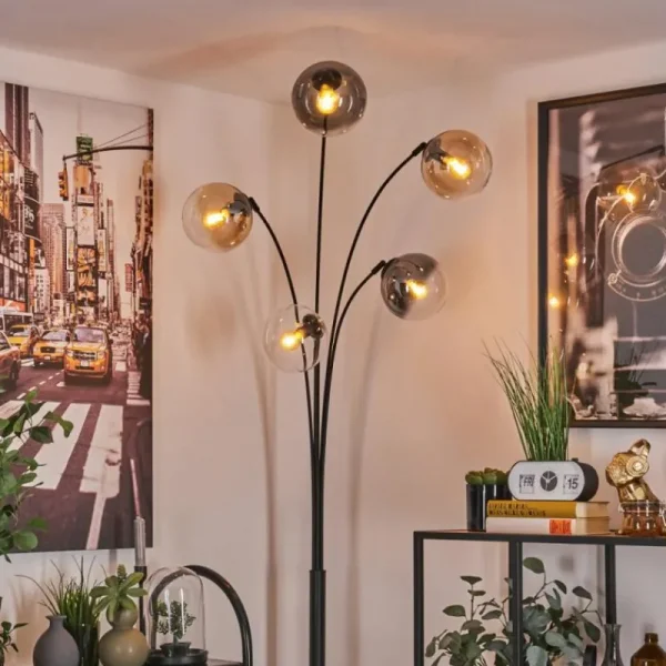 hofstein Lampadaire - Verre 15 cm Koyoto Ambre, Clair, Fumé, 5 lumières* Lampes Modernes