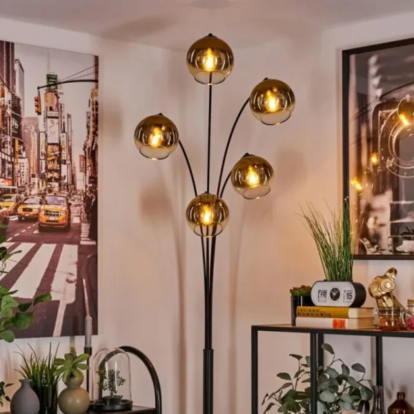 hofstein Lampadaire - Verre 15 cm Koyoto Or, Clair, 5 lumières* Lampes En Verre