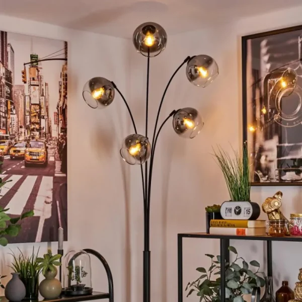 hofstein Lampadaire - Verre 15 cm Koyoto Clair, Fumé, 5 lumières* Lampes Modernes