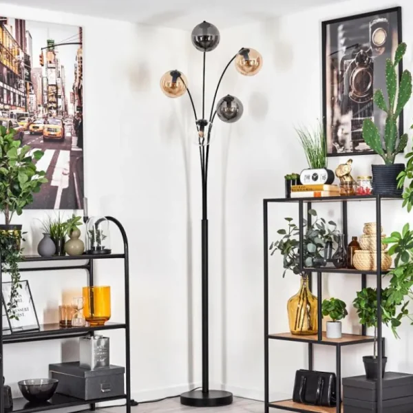 hofstein Lampadaire - Verre 15 cm Koyoto Ambre, Clair, Fumé, 5 lumières* Lampes Modernes