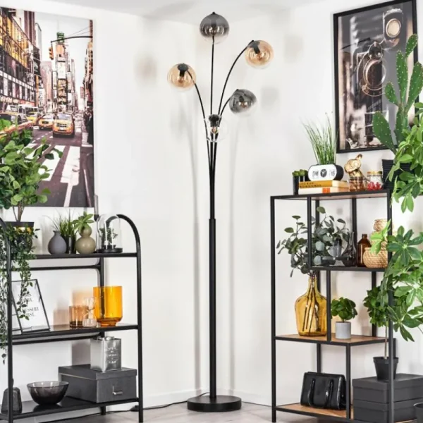 hofstein Lampadaire - Verre 15 cm Koyoto Ambre, Clair, Fumé, 5 lumières* Lampes Modernes
