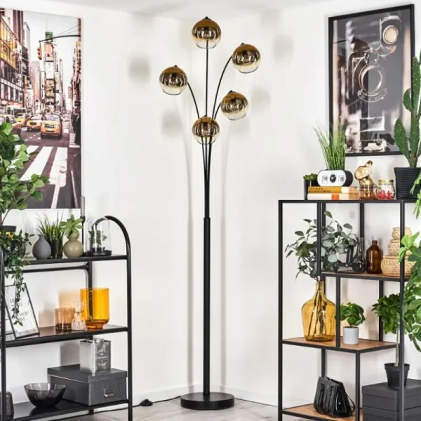 hofstein Lampadaire - Verre 15 cm Koyoto Or, Clair, 5 lumières* Lampes En Verre