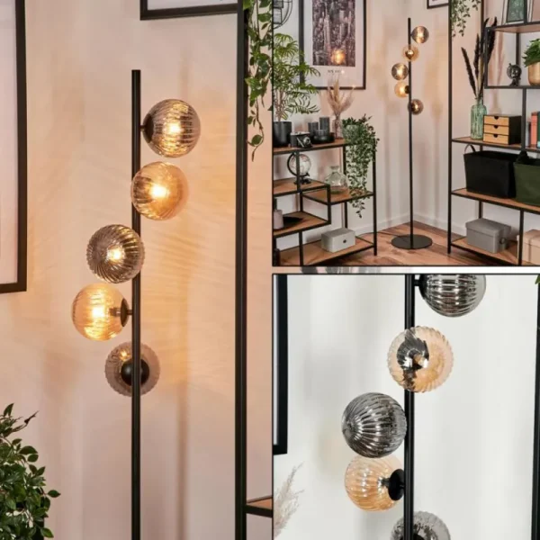 hofstein Lampadaire - Verre 12 cm Remaisnil Noir, 5 lumières* Lampes Modernes