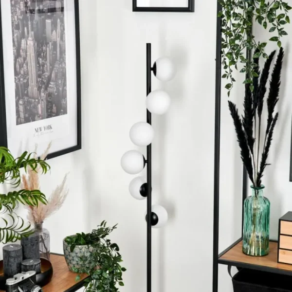 hofstein Lampadaire - Verre 10 cm Remaisnil Blanc, 6 lumières* Lampes En Verre