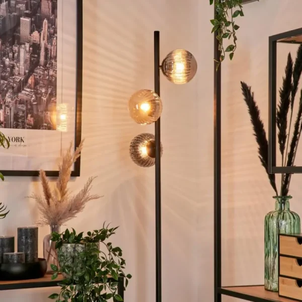 hofstein Lampadaire - Verre 12 cm Remaisnil Noir, 3 lumières* Lampes Modernes