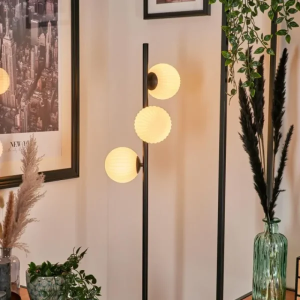 hofstein Lampadaire - Verre 12 cm Remaisnil Blanc, 3 lumières* Lampes Modernes