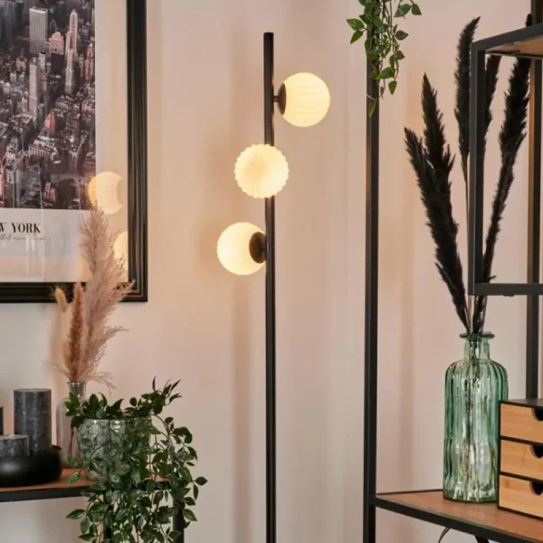 hofstein Lampadaire - Verre 15 cm Remaisnil Blanc, 3 lumières* Lampes Modernes