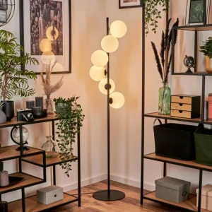 hofstein Lampadaire - Verre 15 cm Remaisnil Blanc, 6 lumières* Lampes En Verre
