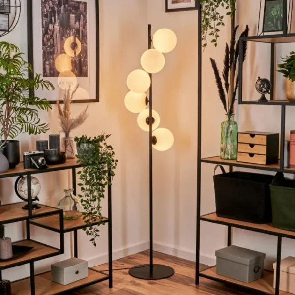 hofstein Lampadaire - Verre 15 cm Remaisnil Blanc, 6 lumières* Lampes En Verre