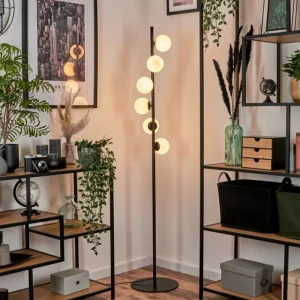 hofstein Lampadaire - Verre 10 cm Remaisnil Blanc, 6 lumières* Lampes En Verre