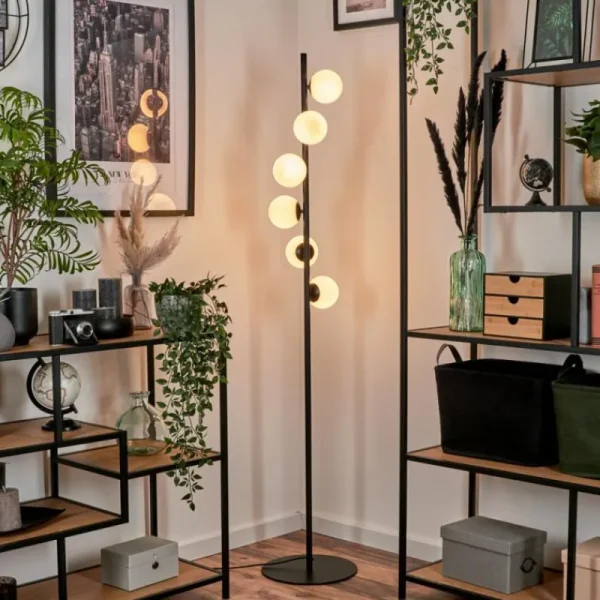 hofstein Lampadaire - Verre 10 cm Remaisnil Blanc, 6 lumières* Lampes En Verre