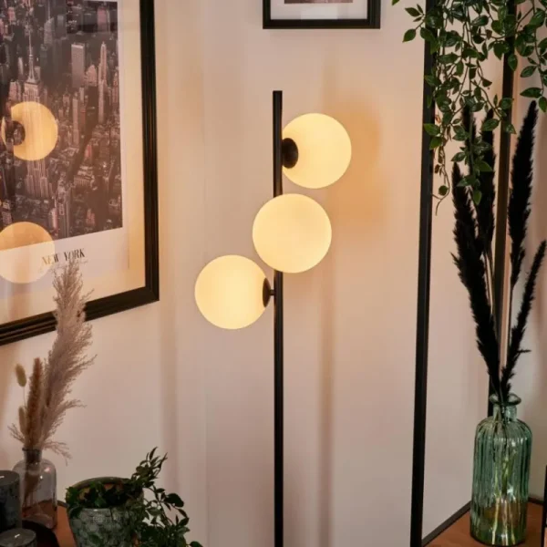 hofstein Lampadaire - Verre 15 cm Remaisnil Blanc, 3 lumières* Lampes En Verre