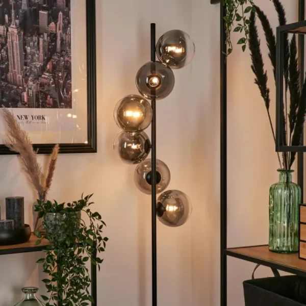 hofstein Lampadaire - Verre 15 cm Remaisnil Clair, Fumé, 6 lumières* Lampes Modernes