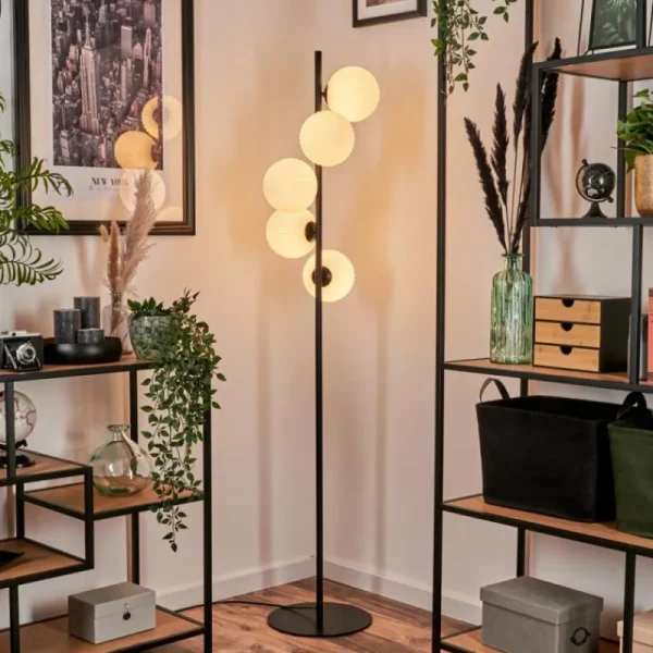 hofstein Lampadaire - Verre 15 cm Remaisnil Blanc, 5 lumières* Lampes Modernes