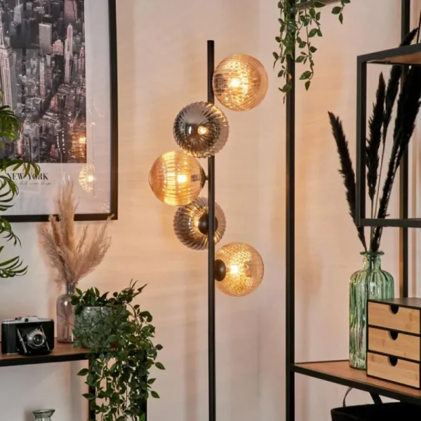 hofstein Lampadaire - Verre 15 cm Remaisnil Ambre, Fumé, 5 lumières* Lampes Modernes