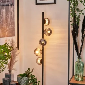 hofstein Lampadaire - Verre 10 cm Remaisnil Fumé, 5 lumières* Lampes Modernes
