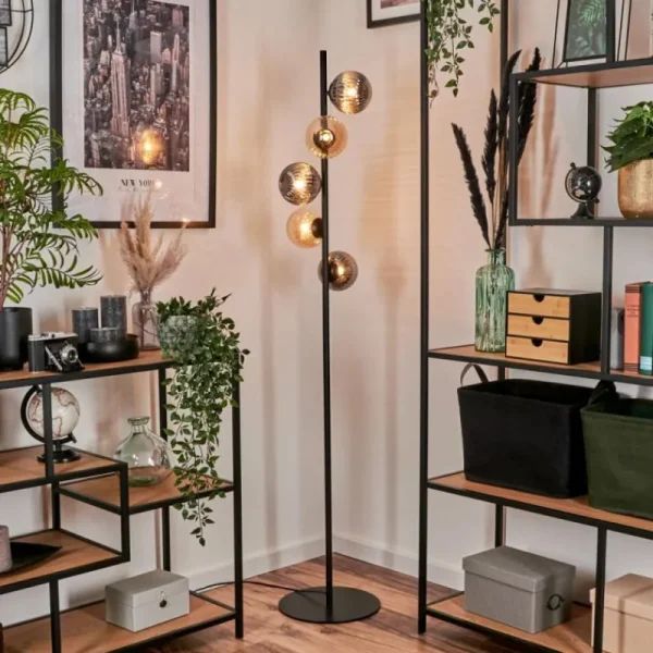 hofstein Lampadaire - Verre 12 cm Remaisnil Noir, 5 lumières* Lampes Modernes
