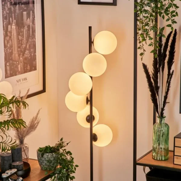 hofstein Lampadaire - Verre 15 cm Remaisnil Blanc, 6 lumières* Lampes En Verre