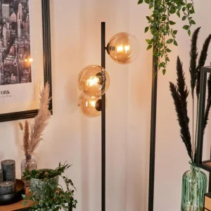 hofstein Lampadaire - Verre 15 cm Remaisnil Ambre, Clair, 3 lumières* Lampes En Verre