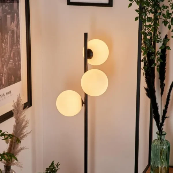 hofstein Lampadaire - Verre 15 cm Remaisnil Blanc, 3 lumières* Lampes En Verre