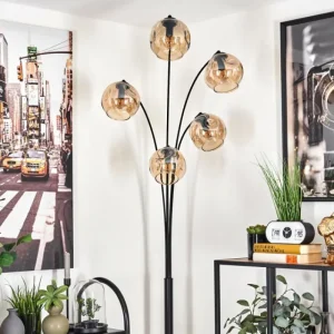 hofstein Lampadaire - Verre 15 cm Ripoll Ambre, 5 lumières* Lampes En Verre