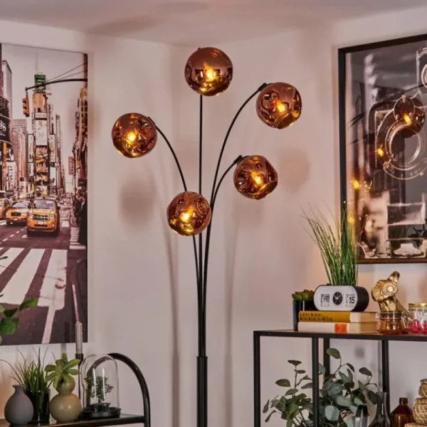 hofstein Lampadaire - Verre 15 cm Ripoll Cuivré, 5 lumières* Lampes En Verre