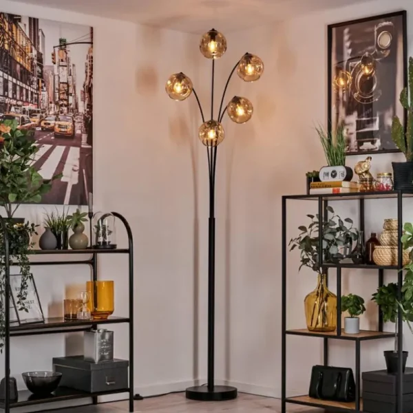 hofstein Lampadaire - Verre 15 cm Ripoll Ambre, 5 lumières* Lampes En Verre
