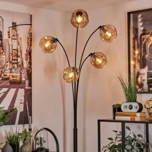 hofstein Lampadaire - Verre 15 cm Ripoll Ambre, 5 lumières* Lampes En Verre