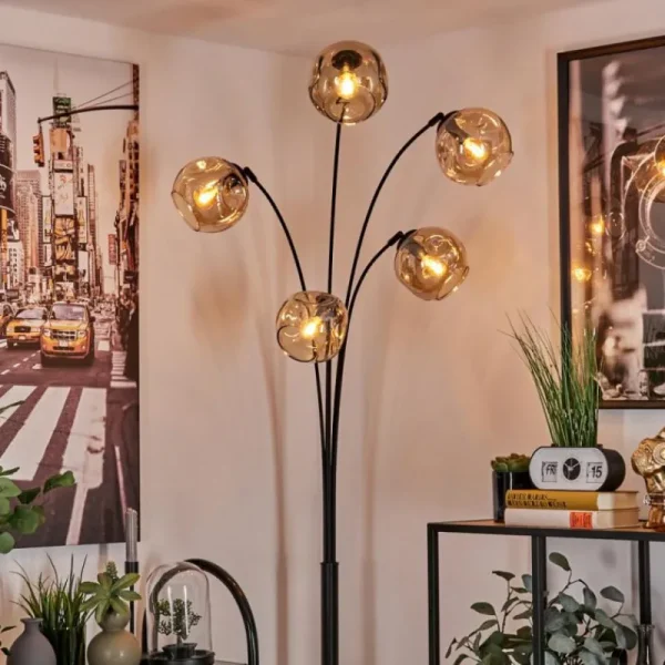 hofstein Lampadaire - Verre 15 cm Ripoll Ambre, 5 lumières* Lampes En Verre