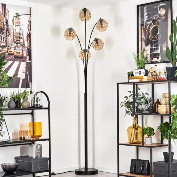 hofstein Lampadaire - Verre 15 cm Ripoll Ambre, 5 lumières* Lampes En Verre