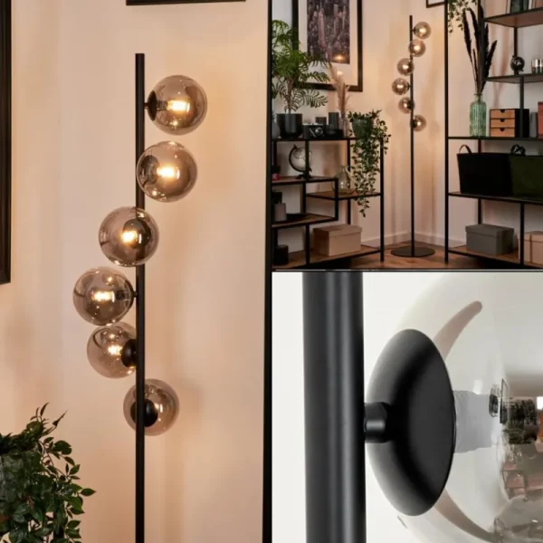 hofstein Lampadaire - Verre Remaisnil Noir, 6 lumières* Lampes Modernes