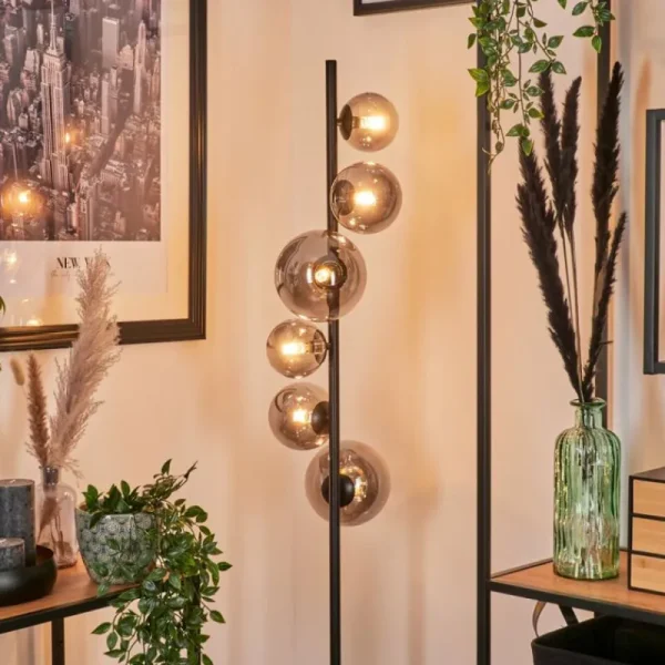 hofstein Lampadaire - Verre Remaisnil Fumé, 6 lumières* Lampes Modernes