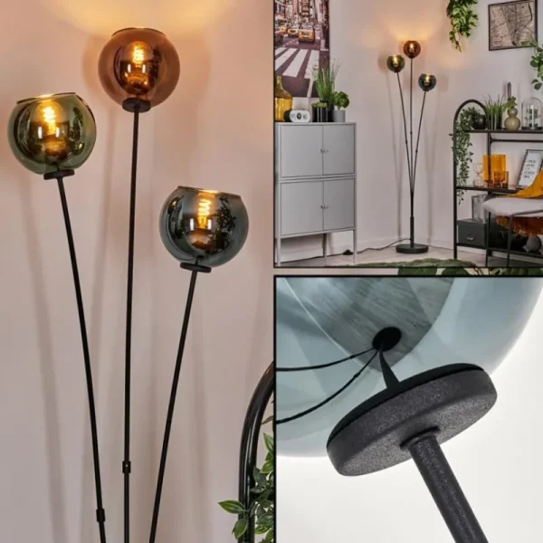 hofstein Lampadaire Belp Noir, 3 lumières* Lampes En Verre